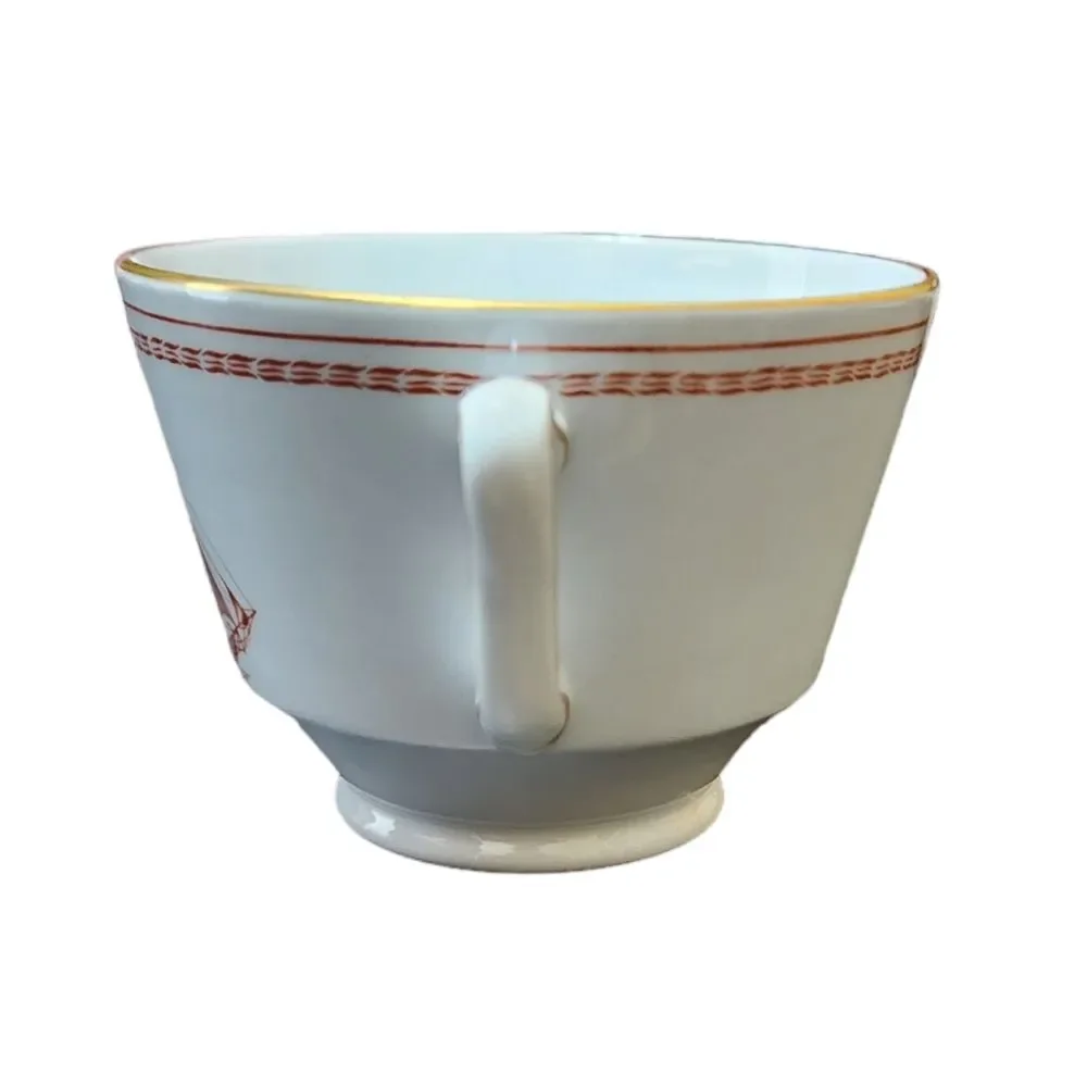 Spode Trade Winds Cup Saucer Red Gold England Fine Stone W128 Design C 1805